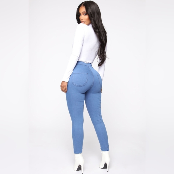 Super High Waist Jeggins/ Denim Skinnies in Medium Blue - Picture 1 of 5